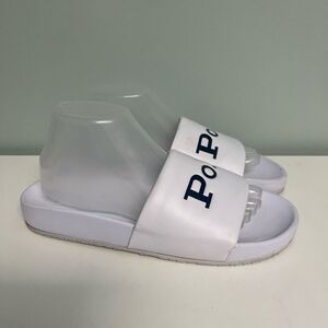 Polo Ralph Lauren Womens Size 9 Polo Spellout Cayson Slides White Black Sandals